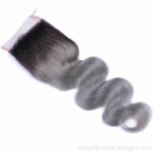 10A Grade Raw Indian Hair Ombre 1b/grey Color Remy Human Hair Bundles With Closure